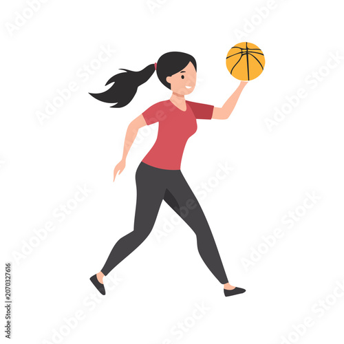 Woman holding basketball in flat vector style