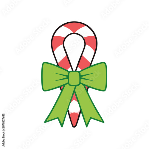 Candy Cane with Green Bow Vector Illustration