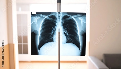 Detailed Chest Xray Film Displayed on Stand in Bright Medical Room