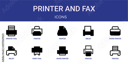 Tableau sur toile Set of 10 outline web Printer and Fax icons such as printer, printer, paper prin