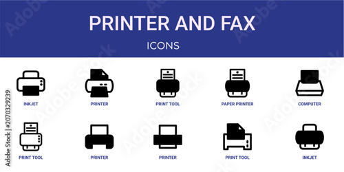 Tableau sur toile Set of 10 outline web Printer and Fax icons such as inkjet, print tool, printer,