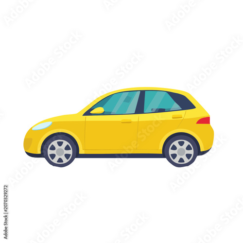 Yellow hatchback car side view vector illustration