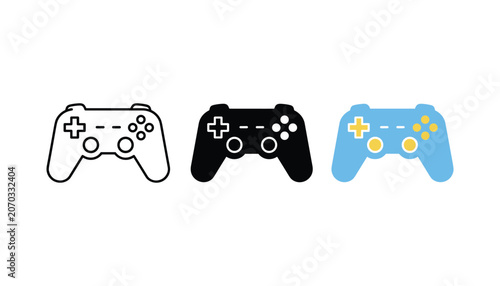 Bild auf Leinwand Gamepad controller icons in outline solid and colorful vector styles for video g
