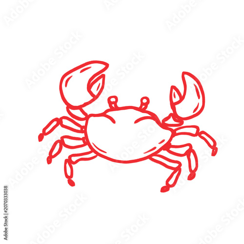 Hand Drawn Crab Clipart | Marine Red Outline Crab Illustration, Coastal Line Art Sea Creature