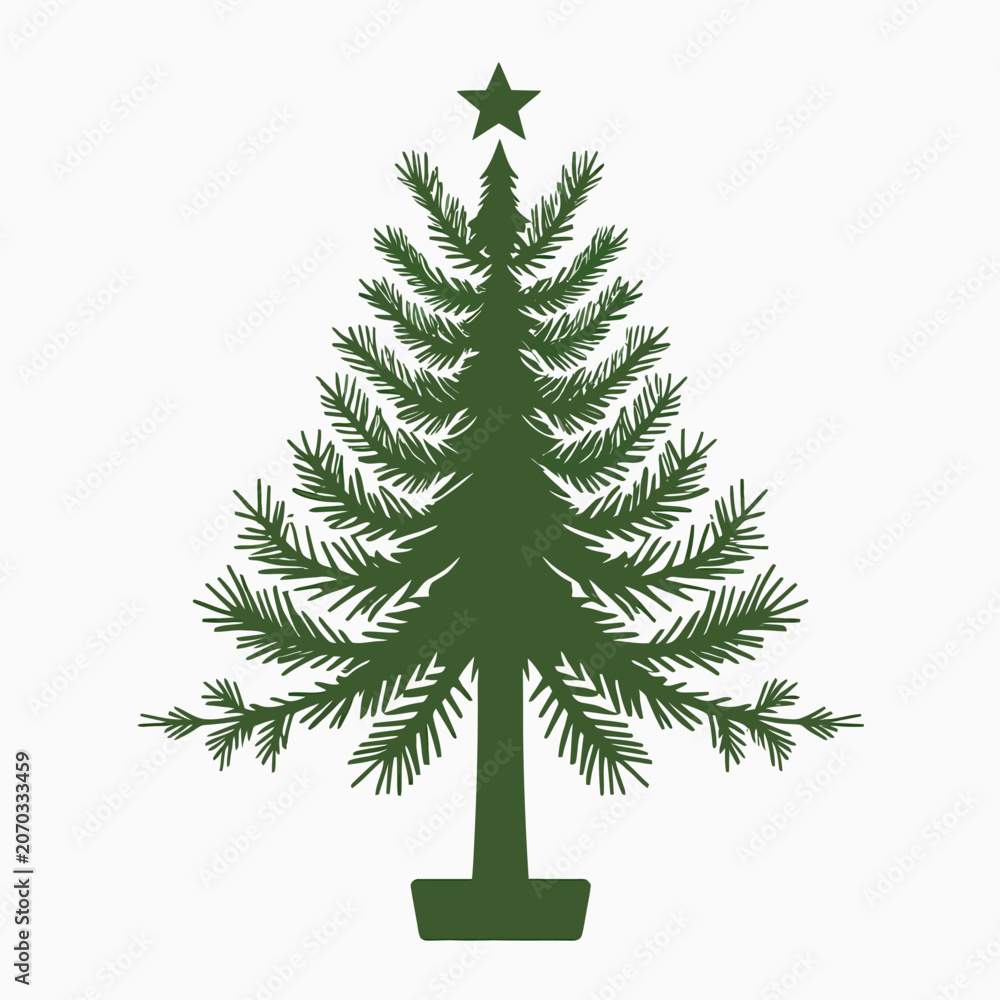 Fototapeta premium A simple green Christmas tree with a star on top.