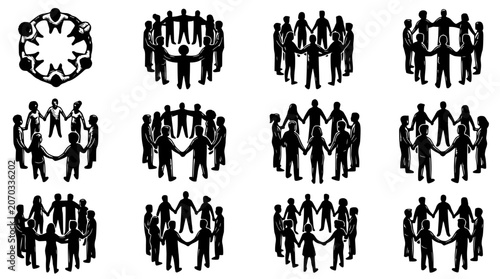 People holding hands in a circle, teamwork, unity, community, connection, diversity, abstract