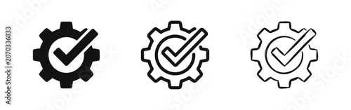 Fotografie Gear with check mark icon set for completion and success