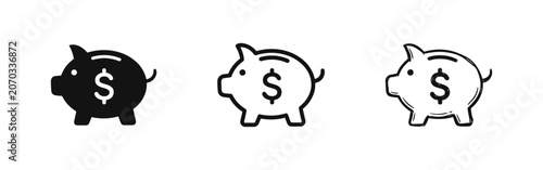 Piggy bank dollar icon set for finance and savings