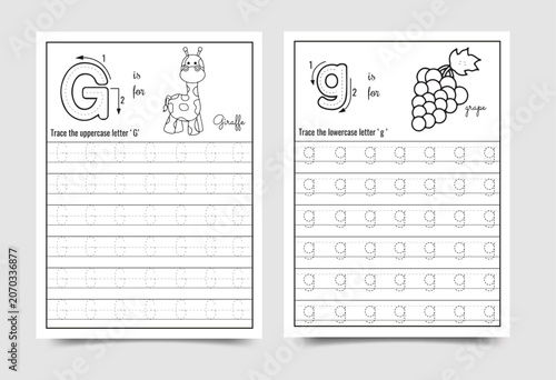 Alphabet letter g handwriting practice worksheet for preschool and kindergarten education with alphabet handwriting practice worksheet