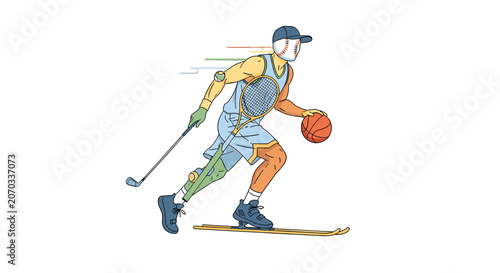 Fotografie Surreal illustration of an athlete combining multiple sports equipment and gear