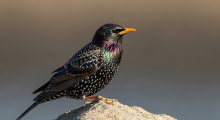 European starling bird perched on rock outdoors close up