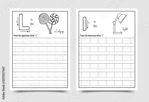 Alphabet letter l handwriting practice worksheet for preschool and kindergarten education with alphabet handwriting practice worksheet