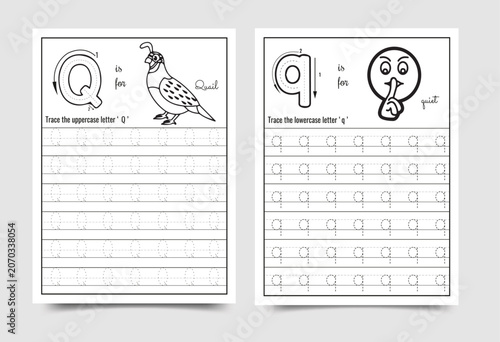 Alphabet letter q handwriting practice worksheet for preschool and kindergarten education with alphabet handwriting practice worksheet