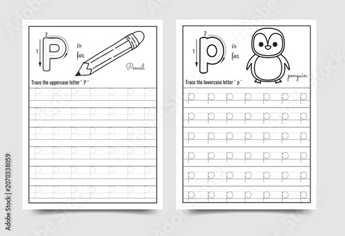 Alphabet letter p handwriting practice worksheet for preschool and kindergarten education with alphabet handwriting practice worksheet