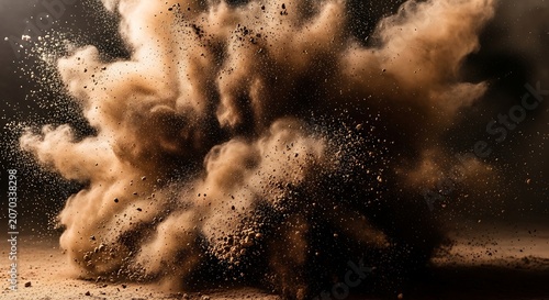 Explosion of dirt and debris with particles in mid air