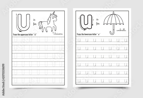 Alphabet letter u handwriting practice worksheet for preschool and kindergarten education with alphabet handwriting practice worksheet