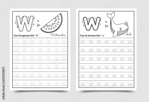 Alphabet letter w handwriting practice worksheet for preschool and kindergarten education with alphabet handwriting practice worksheet