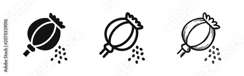 Fotografie Poppy seed pod icon set, agriculture and ingredient vector symbols