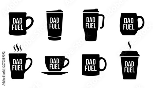 Dad Fuel Coffee Mugs & Cups, 8 Black Silhouettes for Father's Day Gifts & Beverage Branding