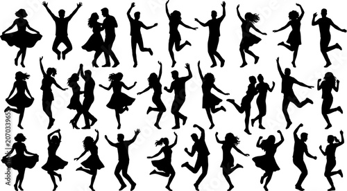 Black silhouettes of people dancing