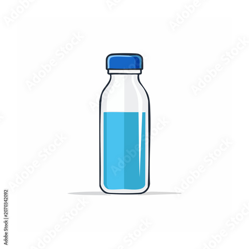 Flat design icon of a water bottle with blue cap and liquid