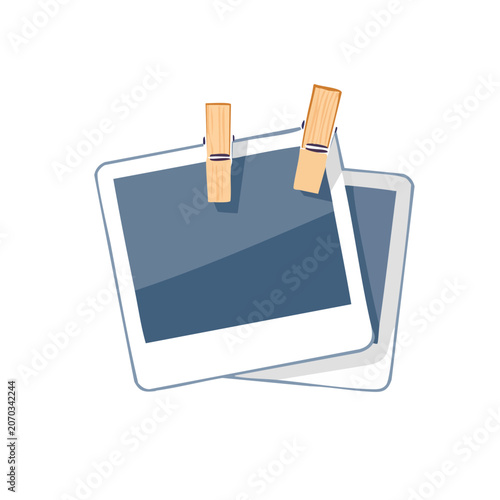 Flat vector illustration of photo frames with clothespins