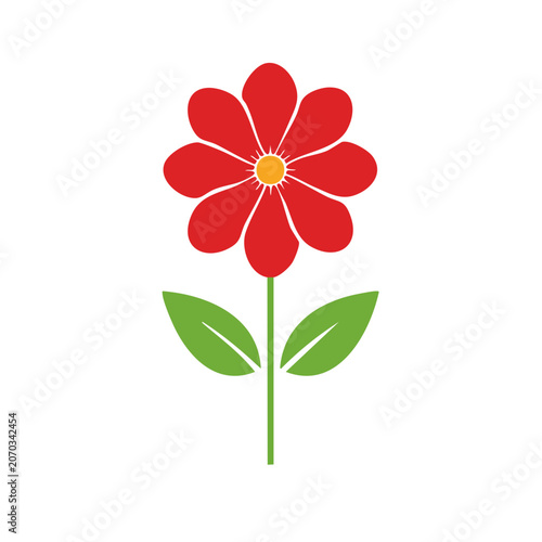 Red flower with green leaves vector illustration