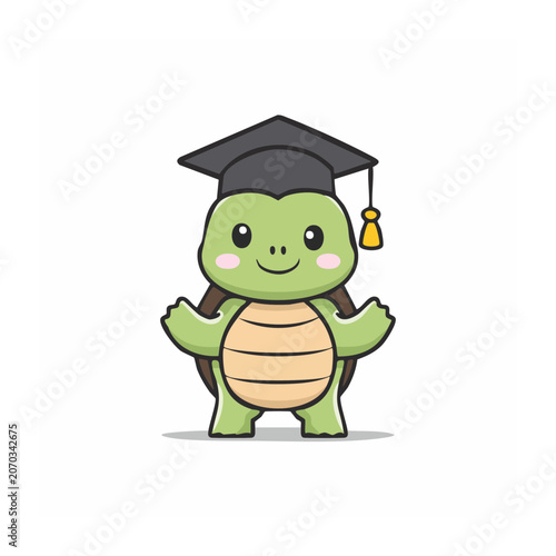 Cartoon Turtle in Graduation Cap and Gown