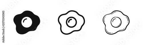 Foto Fried egg icon set, breakfast food symbols, culinary design elements