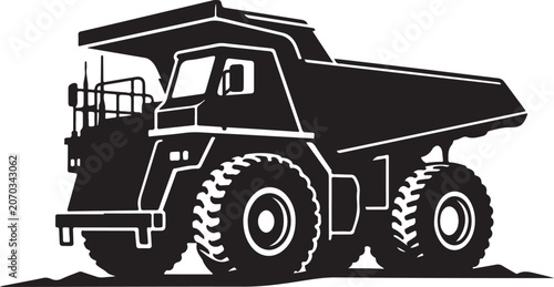 Black dump truck, heavy industry vehicle, construction equipment, vector illustration