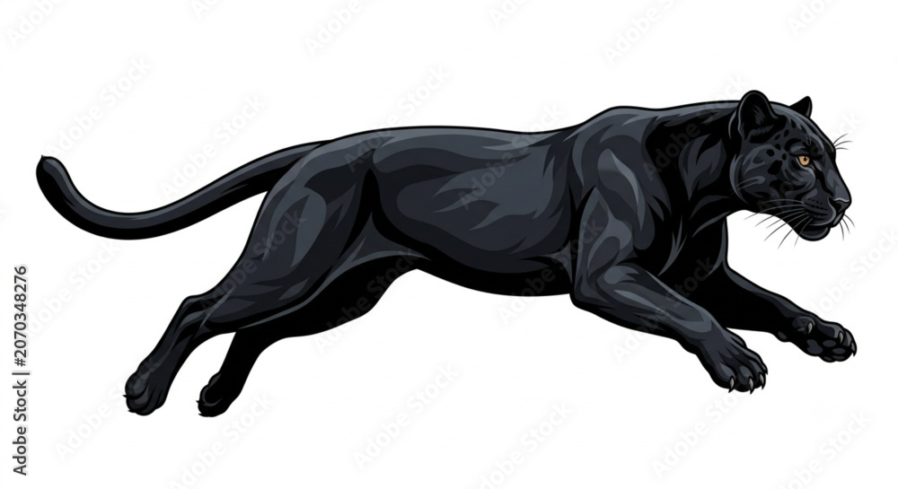 Fototapeta premium Black panther leaping dynamic wild cat vector illustration