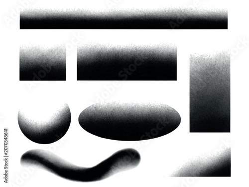 Set of grainy spray gradient borders and textured edge overlays and shapes.