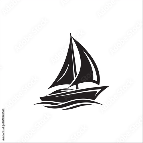 Sailing boat vector illustration on white background with ocean waves and summer travel theme