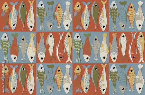 Colorful flat fish collection vector illustration with various tropical sea fishes isolated on colorful background for design