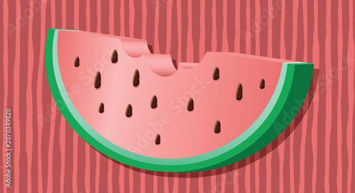 Watermelon fruit slice or cross section with seeds flat color art vector icon for apps and websites