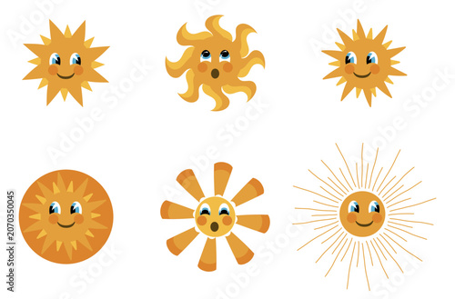 Vector set sun logo, icons and symbols. Minimalist geometric various design sun elements.