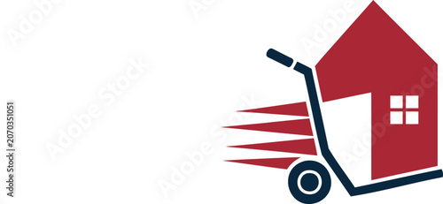 Fotografie Fast moving house on a hand truck or dolly for relocation services
