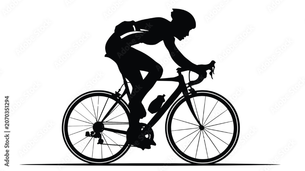 Fototapeta premium Cyclist silhouette speeds forward on a racing bicycle to represent professional athletic training and outdoor fitness performance.