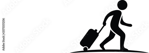 Canvas Print Person walking with luggage on wheels to travel to a destination quickly and eas
