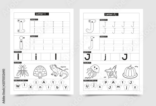 Alphabet tracing worksheet for preschoolers letters i and j with alphabet worksheet preschool education learning practice exercise