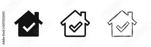Fotografie House with check mark icon set, approved property, vector illustration