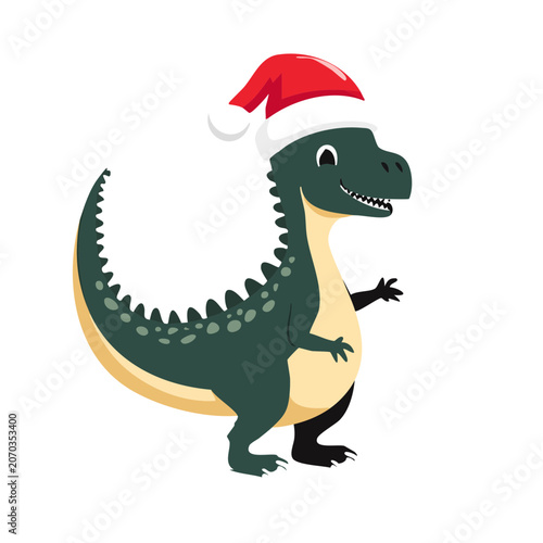 Cartoon Dinosaur Wearing Santa Hat