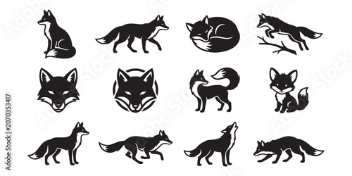 Quadro su tela Fox silhouette collection featuring various poses walking sitting and running wi