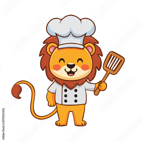 Cartoon lion chef holding spatula