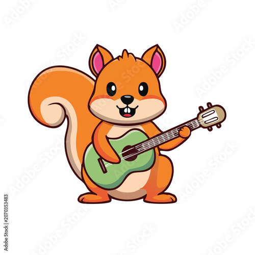 Cartoon squirrel playing green guitar
