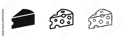 Tableau sur toile Swiss cheese slice icon set in flat, line, and hand-drawn doodle style