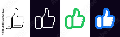 Thumbs up icon set with multiple line and solid fill styles