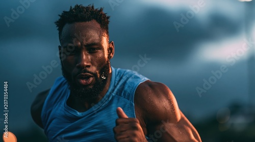 Athlete Training at Dawn on Empty Track