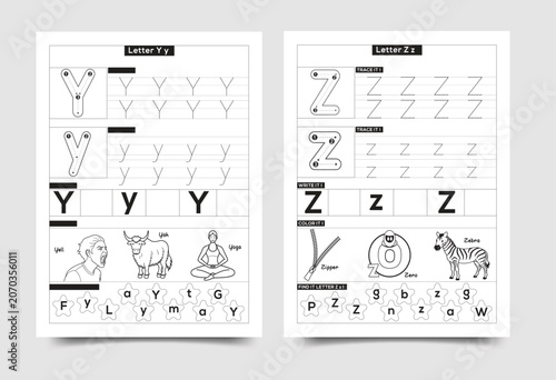 Alphabet tracing worksheet for preschoolers letters y and z with alphabet worksheet preschool education learning practice exercise