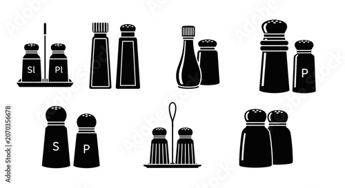 Quadro su tela Salt and pepper shakers, condiment icons, kitchen utensils, vector graphics